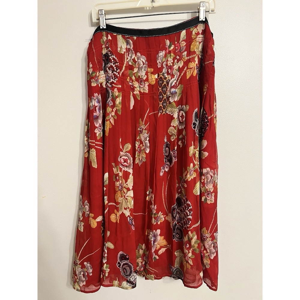 Oscar By Oscar De La Renta 100% Silk Floral Chiffon Midi Skirt Size 14